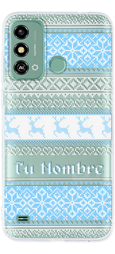 Funda Para Zte Ugly Sweater Azul Navideño Con Tu Nombre