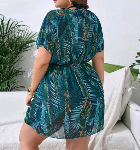 Salida De Playa Con Mangas Tipo Murciélago Talla Extragrande Multicolor Bosque 3xl