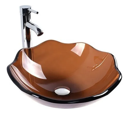 Lavamanos De Sobreponer Flor Marron Vidrio 35cm*14cm