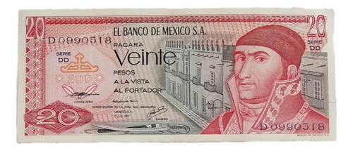 Billete De 20 Pesos Antiguo De José Maria