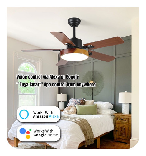 Ventilador De Techo Moderno Con Luz Control Remoto Madera52'