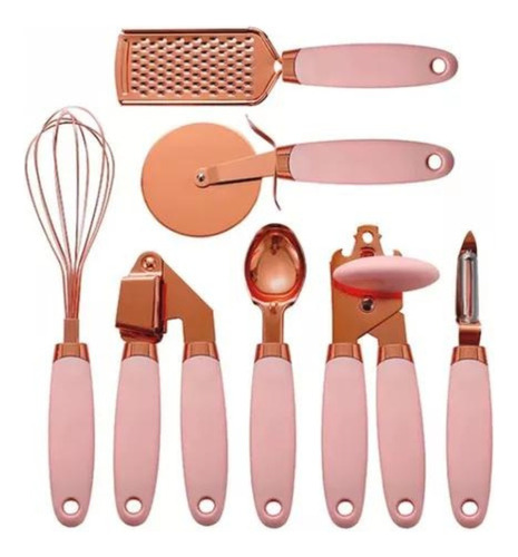 Set Utensilios Cocina X 7 Piezas Oro Rosa Acero Inoxidable