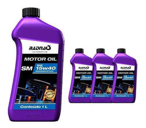 Kit 4l Óleo Motor Radnaq Sae 15w40 Api Sm Semi Sintetico