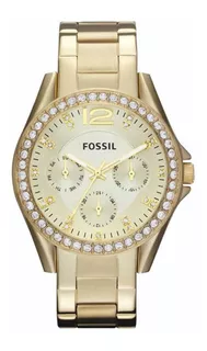 Reloj Fossil Es3203 Para Mujer Fechador Doble Am/pm Strass Color de la malla Oro Color del bisel Oro Color del fondo Champagne