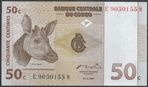 Congo Rep Democratica , 50 Centimes 1 Nov 1997 P84a 