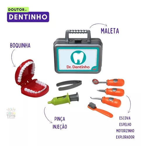 Kit Maleta Dentista Infantil - Brinquedo Doutor Dentinho - Brincando de  Dentista