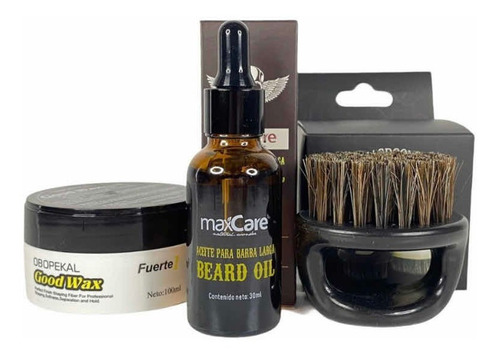 Kit Barba Cepillo + Cera Obopekal De 100g + Aceite Barbería