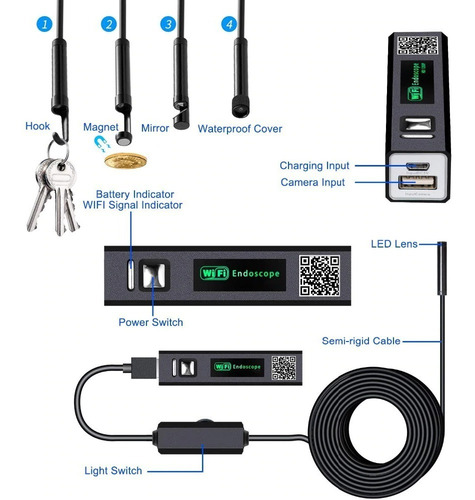 Camara Endoscopio Wifi Android iPhone Y Pc Cable 3.5 Metros