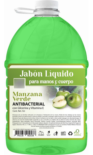 Jabón Líquido Para Manos Manzana Verde 5l Vivonatural