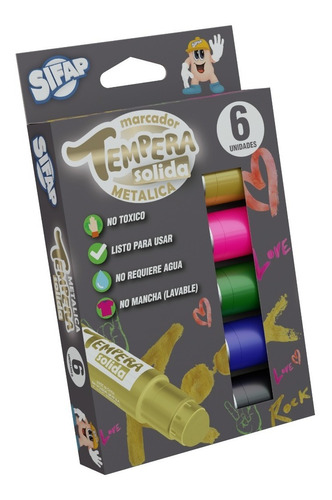 Marcador Tempera Solida Sifap Metal Crayon X 6 Unidades