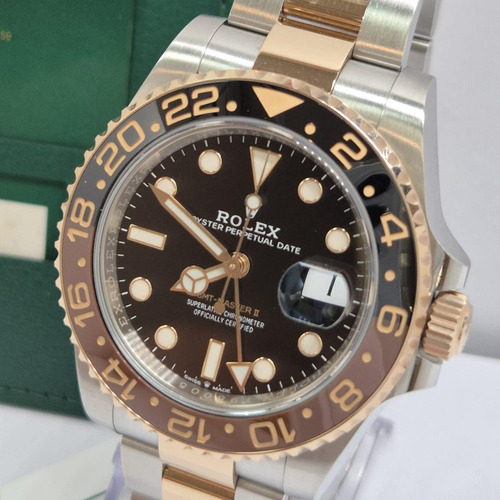 Rolex Gmt-master Ii Rootbeer Ouro Rosé & Aço 40mm Automatic Ouro Rosê, Prateado Preto Preto (Usado)