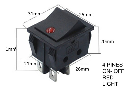 Boton Switch Interruptor Con Luz 4 Pines 250vca 20a 