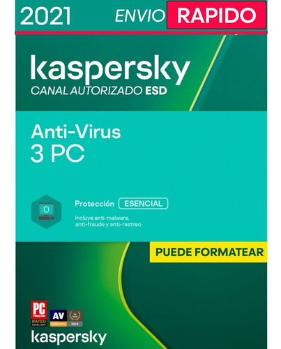 Imagen 1 de 4 de Kaspersky Anti-virus 3 Pc  2 Años Licencia Original