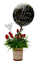 Comprar Arreglo En 12 Rosas Artificiales, Globo, Stopper, En Canasta