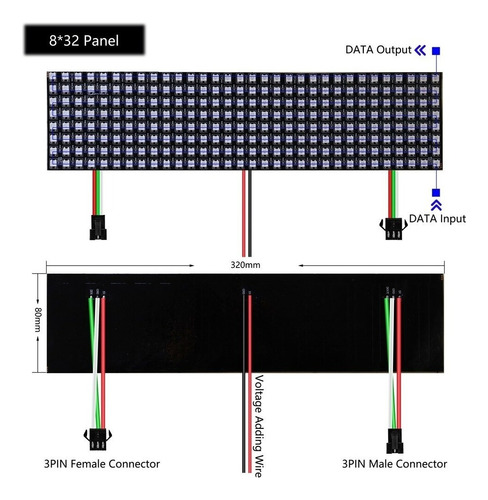 Matriz Panel 256 Leds Rgb Ws2812b 8x32 Flexible Ip30