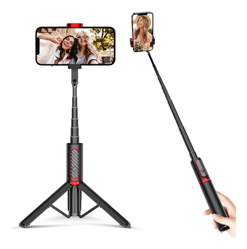 Atumtek Selfie Stick Trípode+control Remoto Y Soporte - Red