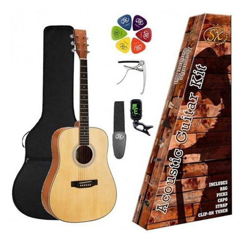 Pack Guitarra Acustica Sx Sd103k 3/4 Funda Capo Afinador Pua