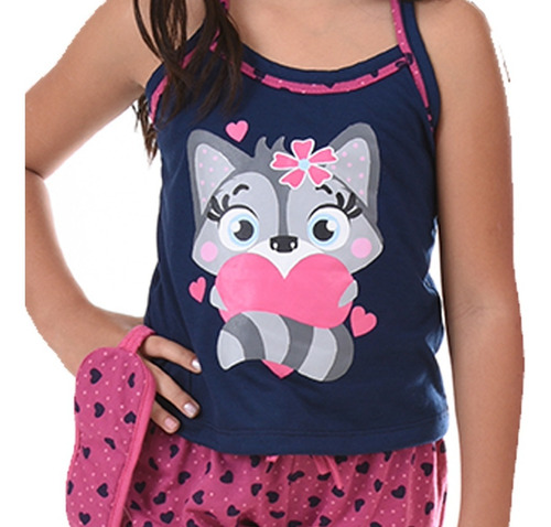 Baby Doll Infantil Alça Com Brinde Short Pijama Malha Verão