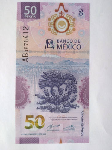 3 Billetes 50 Pesos 2021 Tenochtitlan Glifo Aguila Ajolote