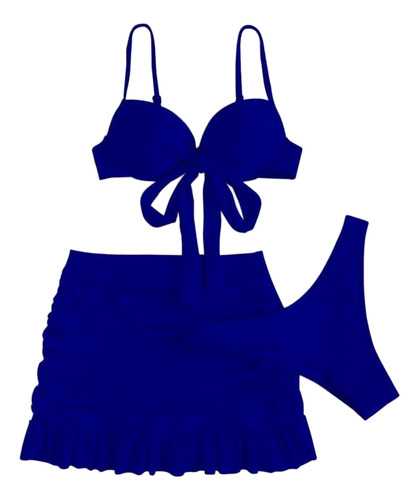 Conjunto De Bikini Sujetador Push Up, Falda De Playa, 3 Pzas Azul M
