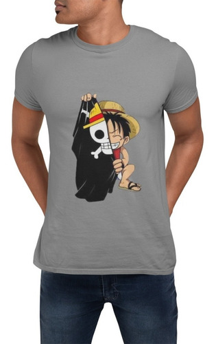 Polera One Piece Anime Luffy Calavera Estampada De Algodon