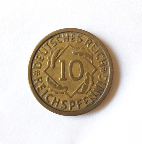 Alemania 10 Pfennig 1924 Ceca J Weimar Moneda Km# 33