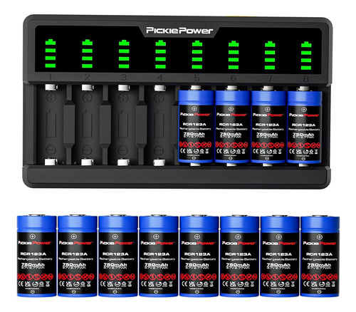 Pickle Power Batería Recargable De 123a, Paquete De 8 Baterí