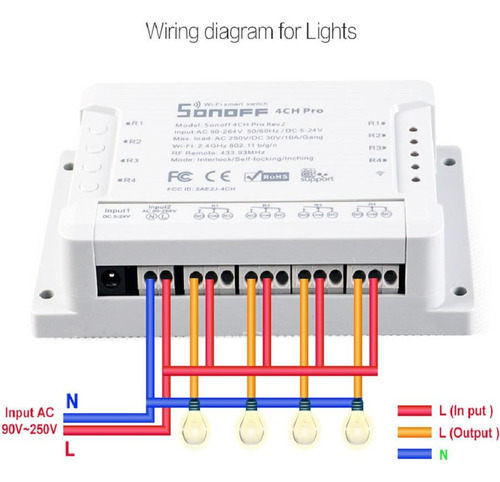 Sonoff 4ch Pro R3 Interruptor Wifi 4 Salida App Alexa Google