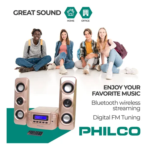 Estantería Estéreo Philco Cd Radio Bluetooth Oro Rosa Mp3
