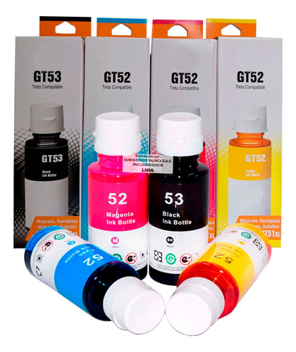 Pack Tinta Compatible Gt53 Negro Y Gt52 Colores Para Hp