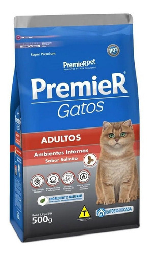 Kit 3un. Ração Gato Adulto Ambiente Int. Salmão 500g Premier