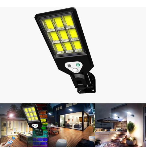 Luminaria Solar Luz Led Sensor Presença Poste Parede 9 Leds Cor Preto