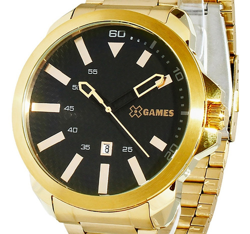 Relógio X-games Masculino Analógico Dourado Grande Xmgs1034 Cor do fundo Preto
