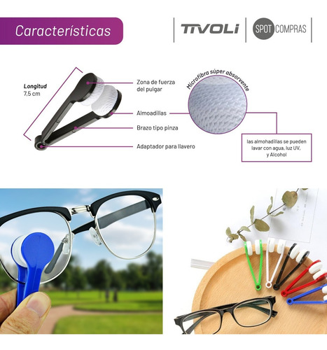 Imagen 6 de 8 de Pinza Limpiador Lentes Anteojos Gafas Microfibra X 5 Unid
