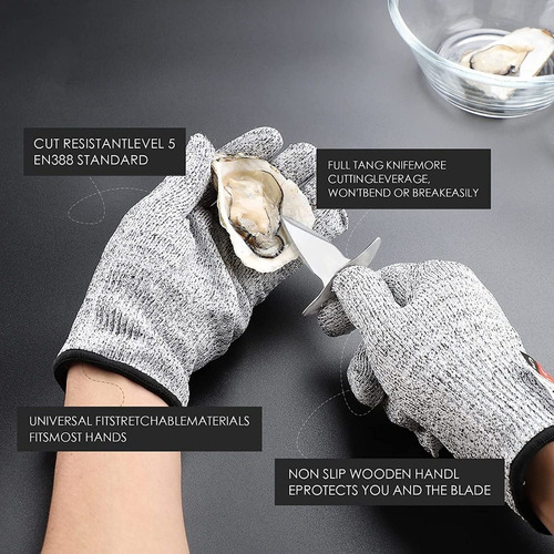 Imagen 7 de 8 de Set De Cuchillos Para Abrir Ostras Y Guantes De Protección