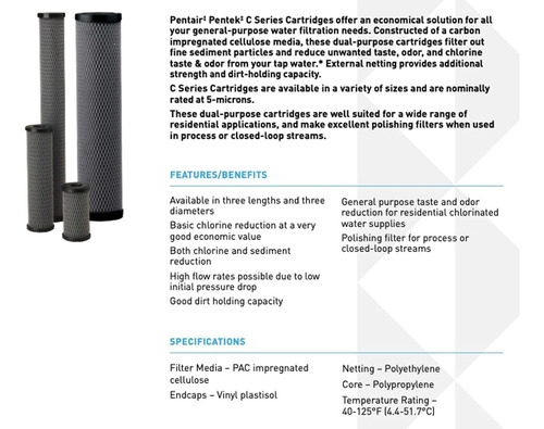 Pentair Pentek C2 Carbon Water Filter, 5-inch, Under Sink Du