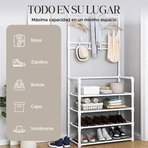 Perchero Resistente Estante Organizador Ropa Zapatera Rack Color Blanco