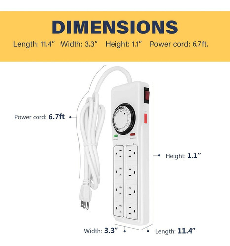 Ipower 8-outlet Surge Protector With 24-hour Mechanical Time