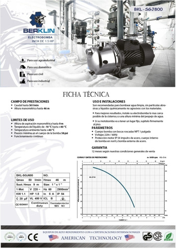 Electrobomba De Acero Inoxidable De 1.5 Hp