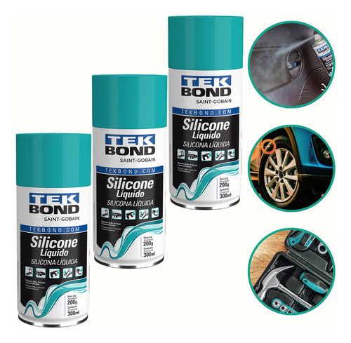 Kit 3 Silicone Líquido Spray Tekspray Tek Bond 300ml Cor Incolor