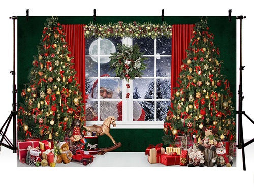 Fondo De Foto De Ventana De Árbol De Navidad De Santa Claus