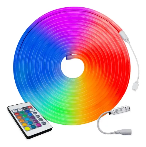 Fita Neon LED RGB 5m Flexível IP65 com Controle 2835 para Decoração
