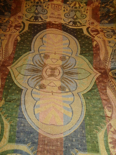 Imagen 3 de 9 de Antigua Manta Colcha De Seda Adamascada Con Motivos Egipcios