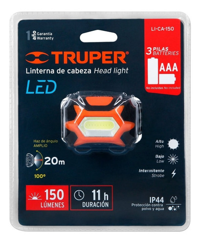 Linterna Vincha Minero Led 20 Mts 150 Lumenes Truper 11751