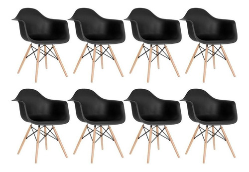 8 Cadeiras  Eames Wood Daw  Com Braços Cozinha Cores Estrutura Da Cadeira Preto