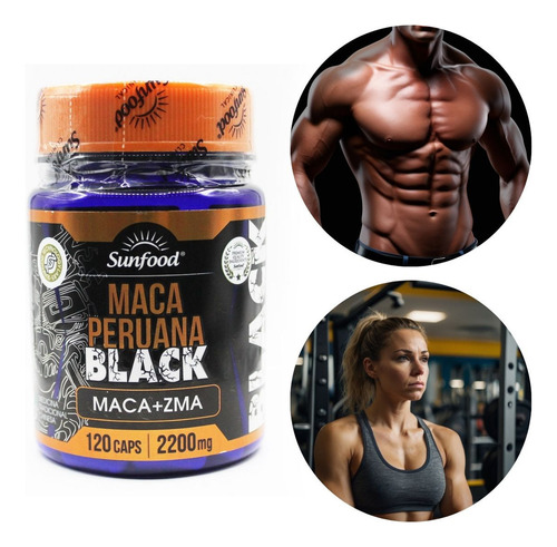 Maca Peruana Black Maca + Zma - Sunfood | Pote 120 Capsulas Sabor Sem Sabor