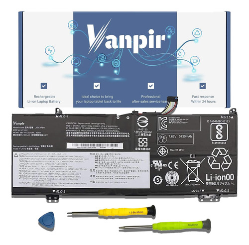 Batería De Computadora Portátil Vanpir L17c4pb0, 7.68v 45wh