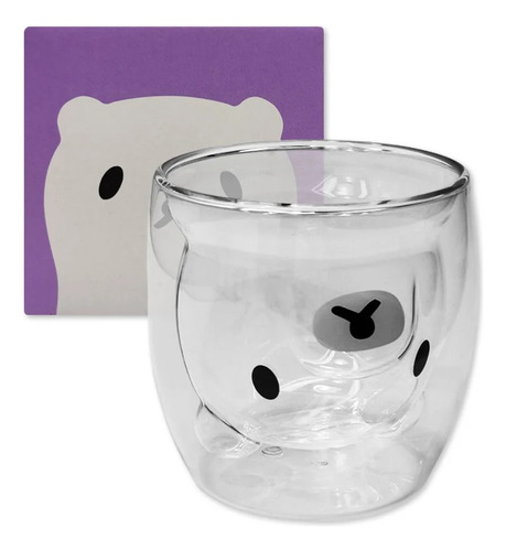 Copo Urso Panda Com Parede Dupla Em Vidro 250ml Cor Transparente