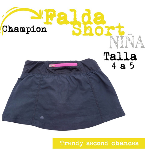 Falda Short Negro Deportivo Champion Niña. La Segunda Bazar