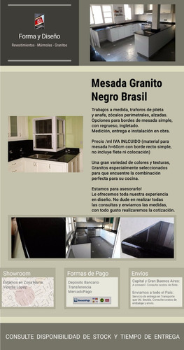 Imagen 3 de 10 de Mesada Granito Negro Brasil, Cocina - Forma Y Diseño